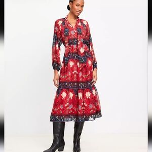 Loft Floral Bow Tierred Midi Dress